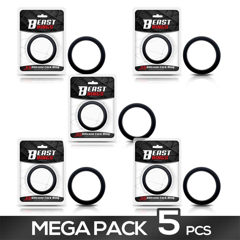 Pack of 5 Penis Ring Solid Silicone 55 cm Black