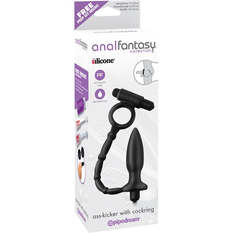 Anal Plug with Chain and Vibration Ass Kicker Black
