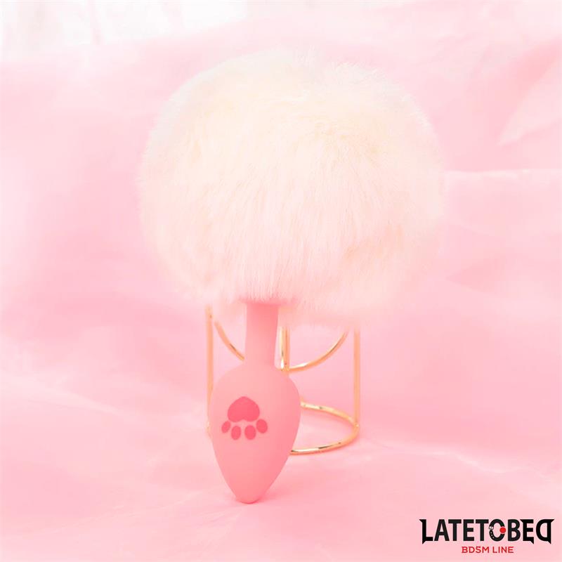 Silicone Anal Plug with Pompon Pink