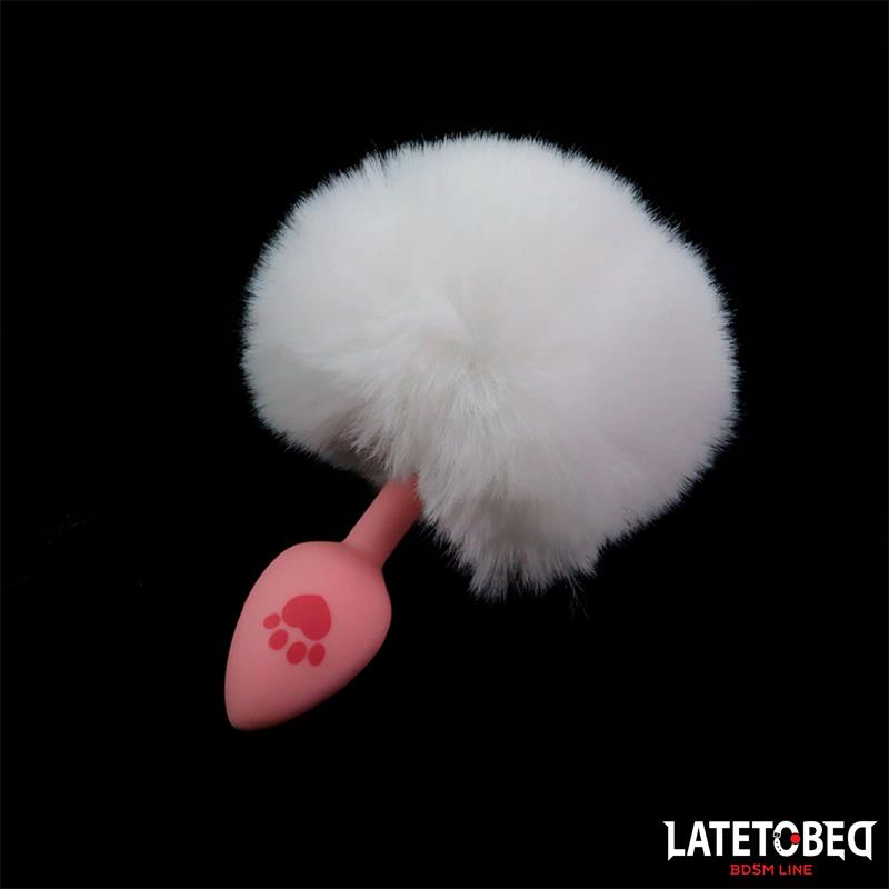 Silicone Anal Plug with Pompon Pink
