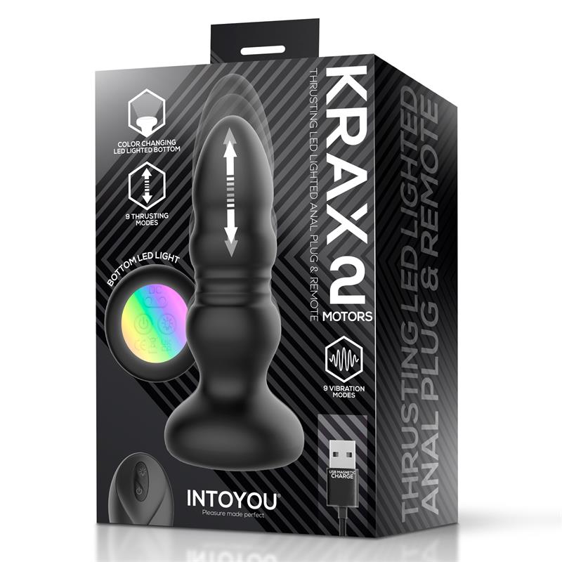 Krax Butt Plug with Vibration Thrusting Led Light and Remote
