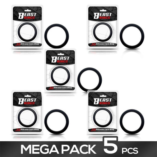 Pack of 5 Penis Ring Solid Silicone 55 cm Black