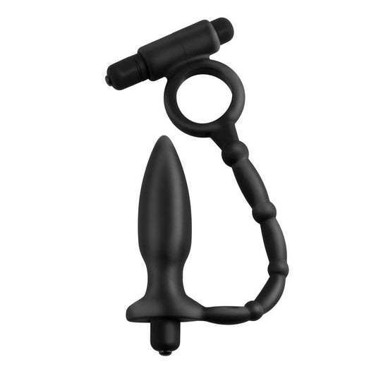 Anal Plug with Chain and Vibration Ass Kicker Black