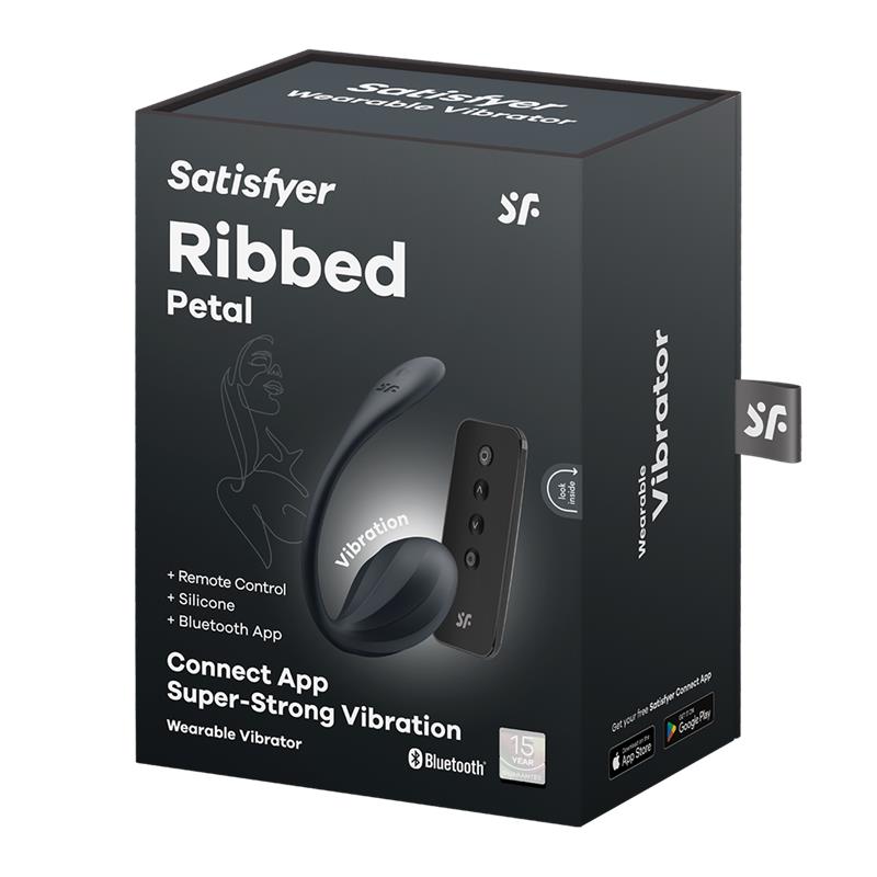 Ribbed Petal Panty Vibrator APP Black