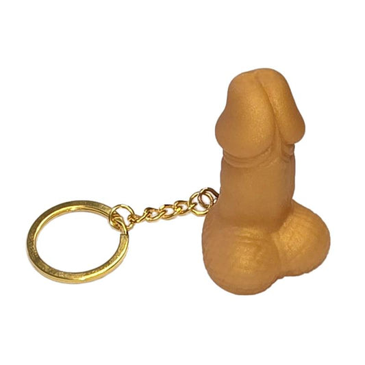 Hard rubber penis shaped keychain Gold