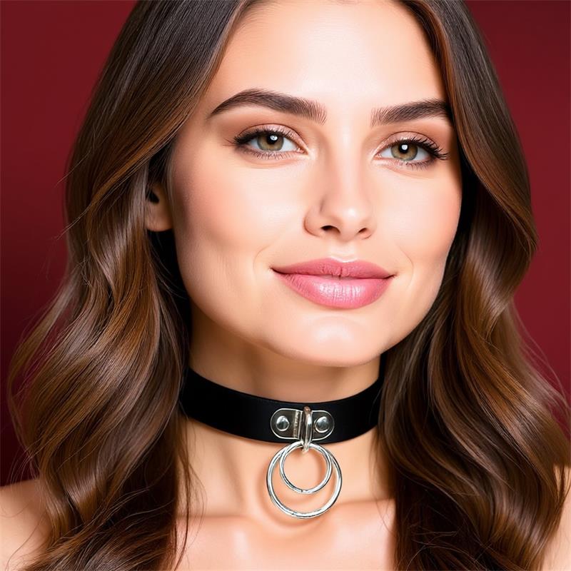 Collar with Double Ring Vegan Leather One Size