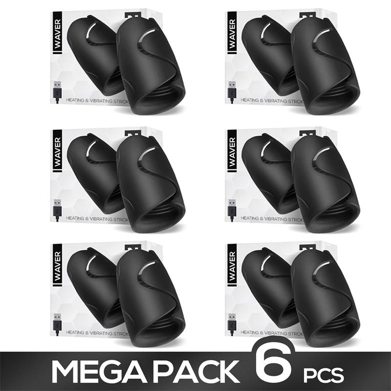 Pack of 6 Waver Male Masturbator Heat And Vibration Function Flexible Usb Silicone
