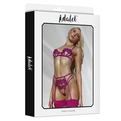 Nora bra thong and garter belt Set with Flowers Fuchsia